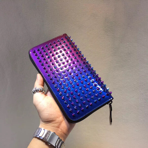 Christian Louboutin クリスチャン ルブタンコピー 15AW スタッズ長財布 ラウンドジップ SCARABE グラデーション ROSE-DIGIT/GD RED-BLUE 